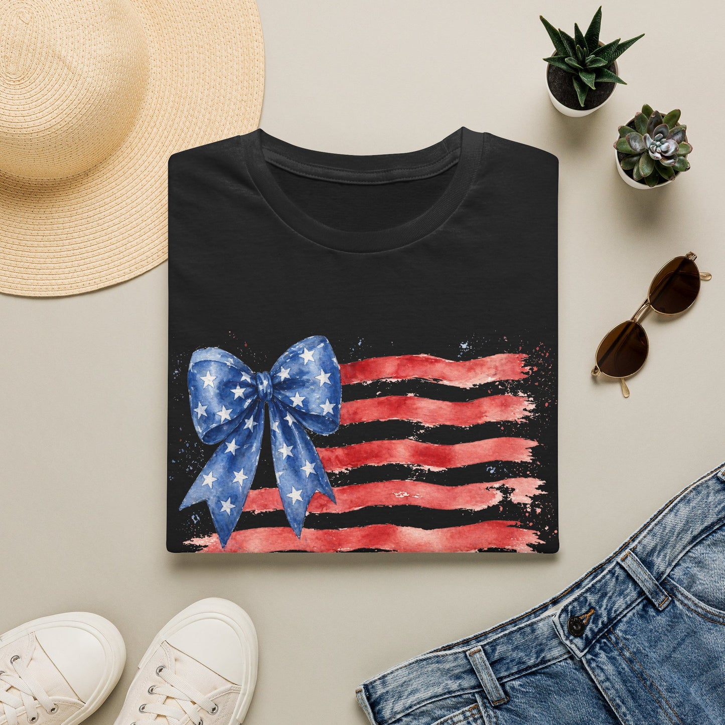 American Flag Bow T-Shirt — Patriotic Fourth of July Tee