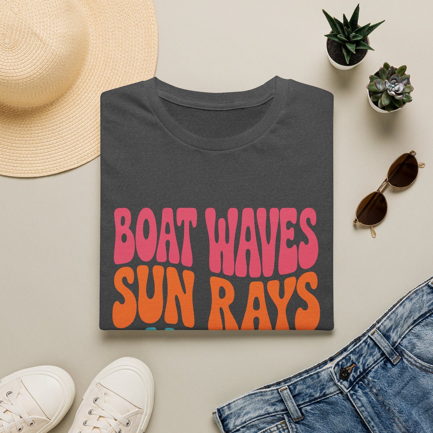 Boat Waves Sun Rays Lake Days T-Shirt — Retro Summer Lake Life Tee