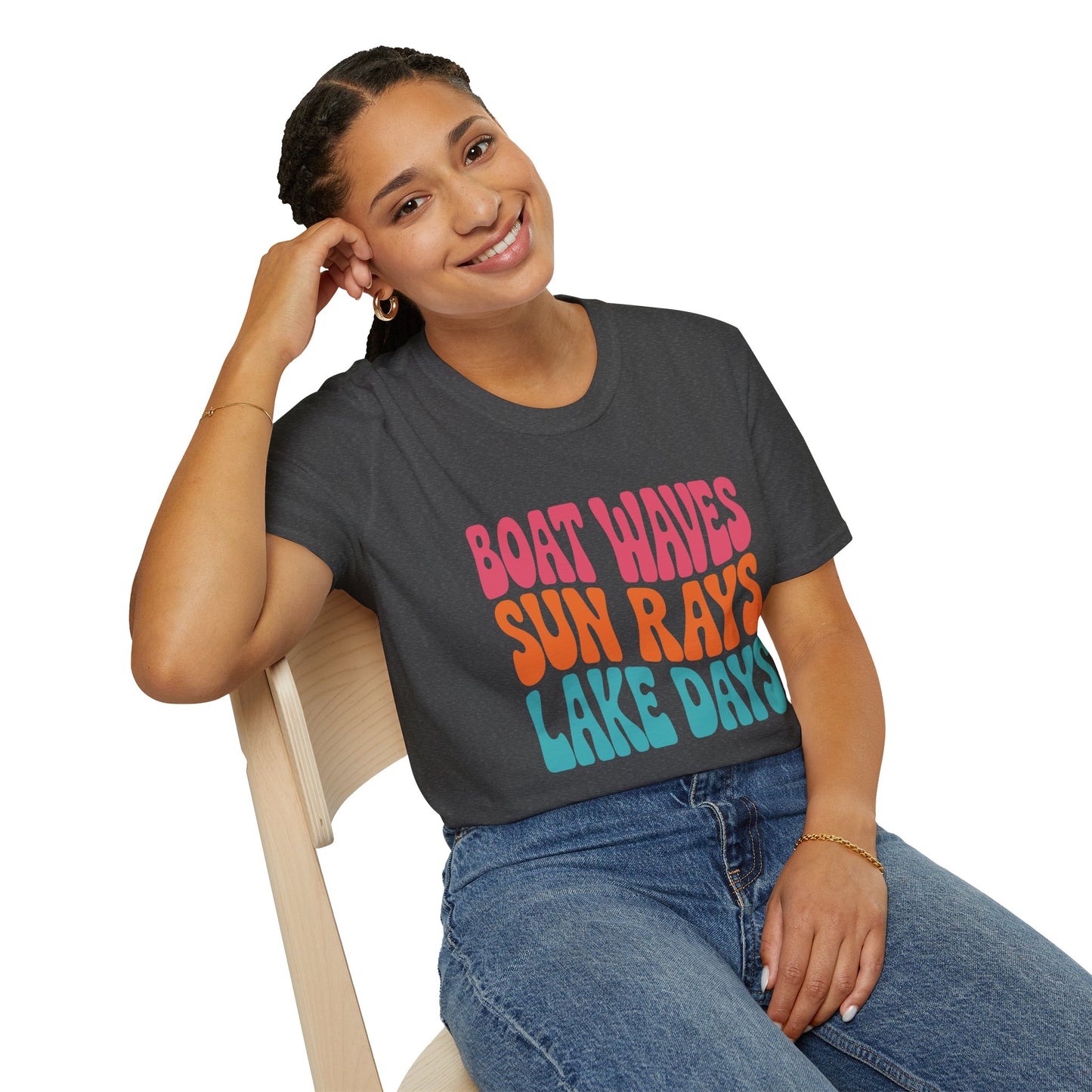 Boat Waves Sun Rays Lake Days T-Shirt — Retro Summer Lake Life Tee