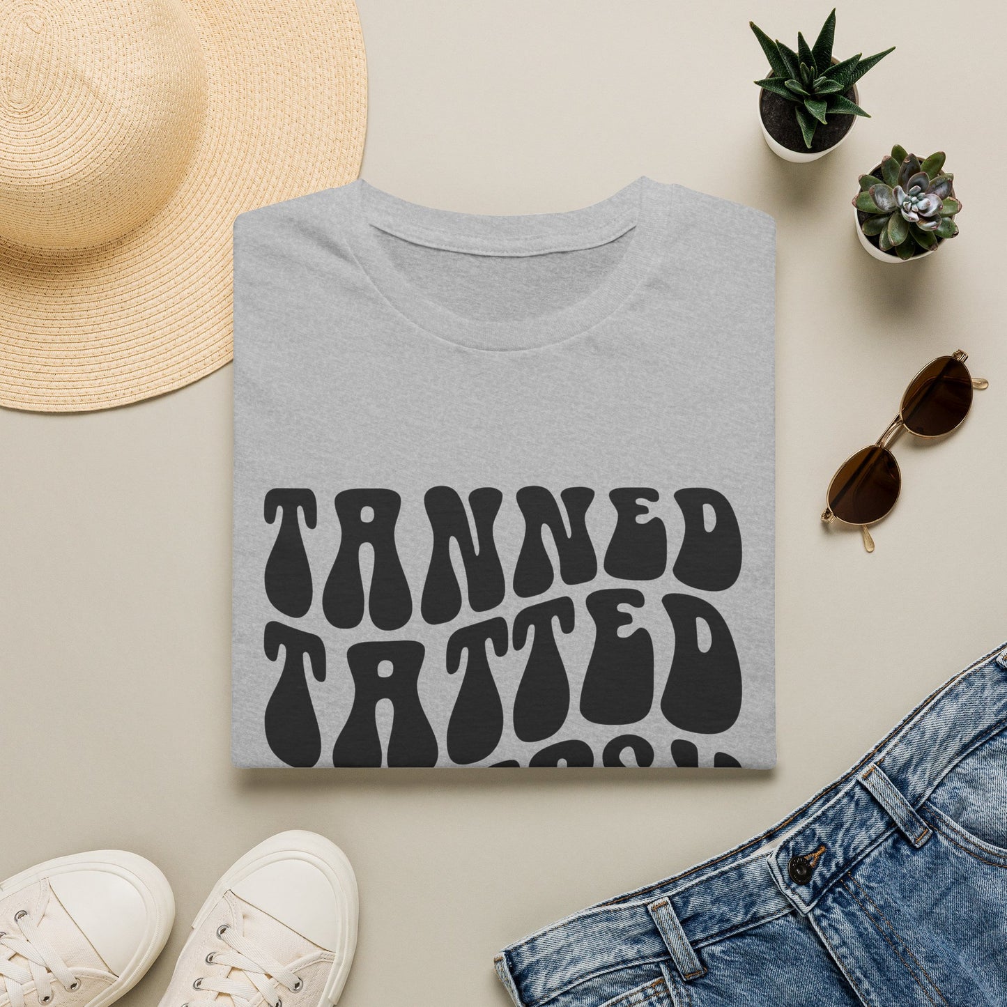 Tatted & Tipsy T‑Shirt — Retro 'Tanned Tatted & Tipsy' Graphic Tee