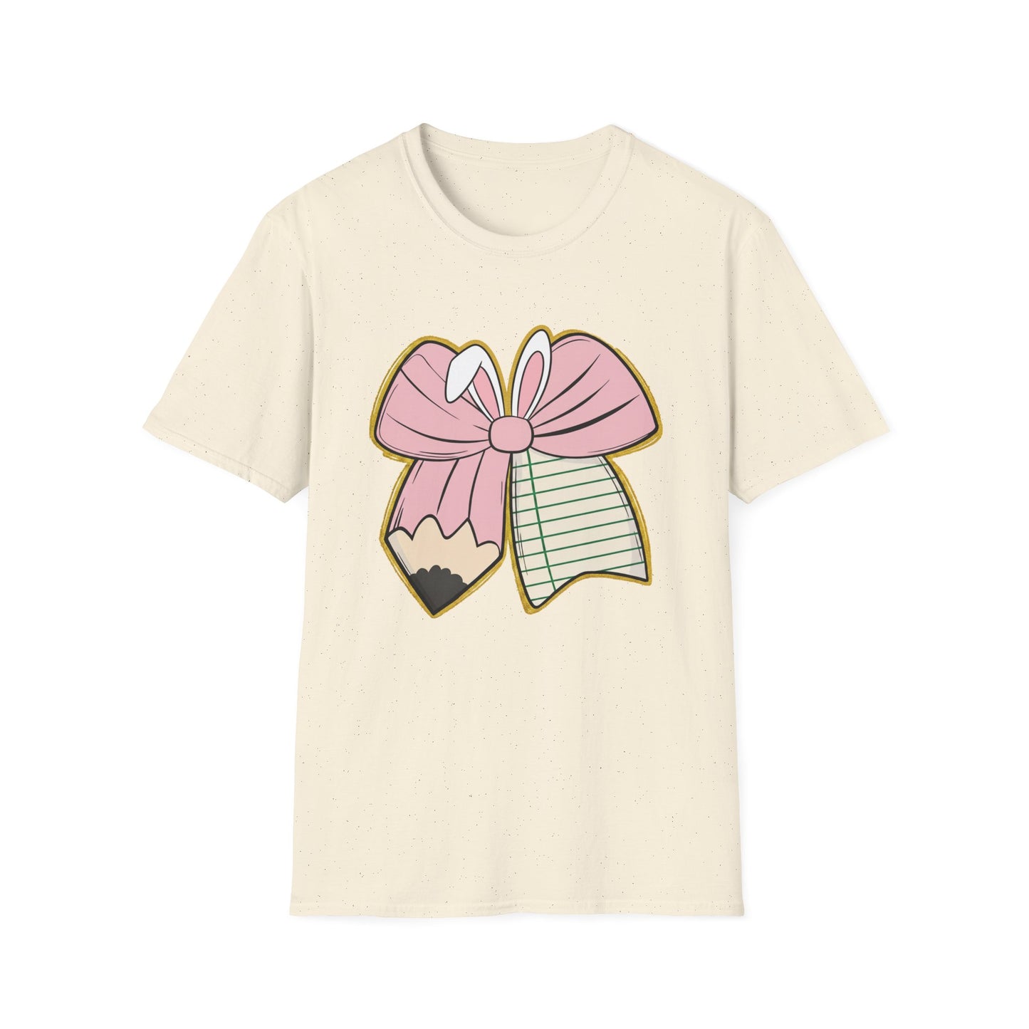 Girls' Back-to-School Bow Pencil T-Shirt — Cute Pink Ribbon & Notebook Graphic