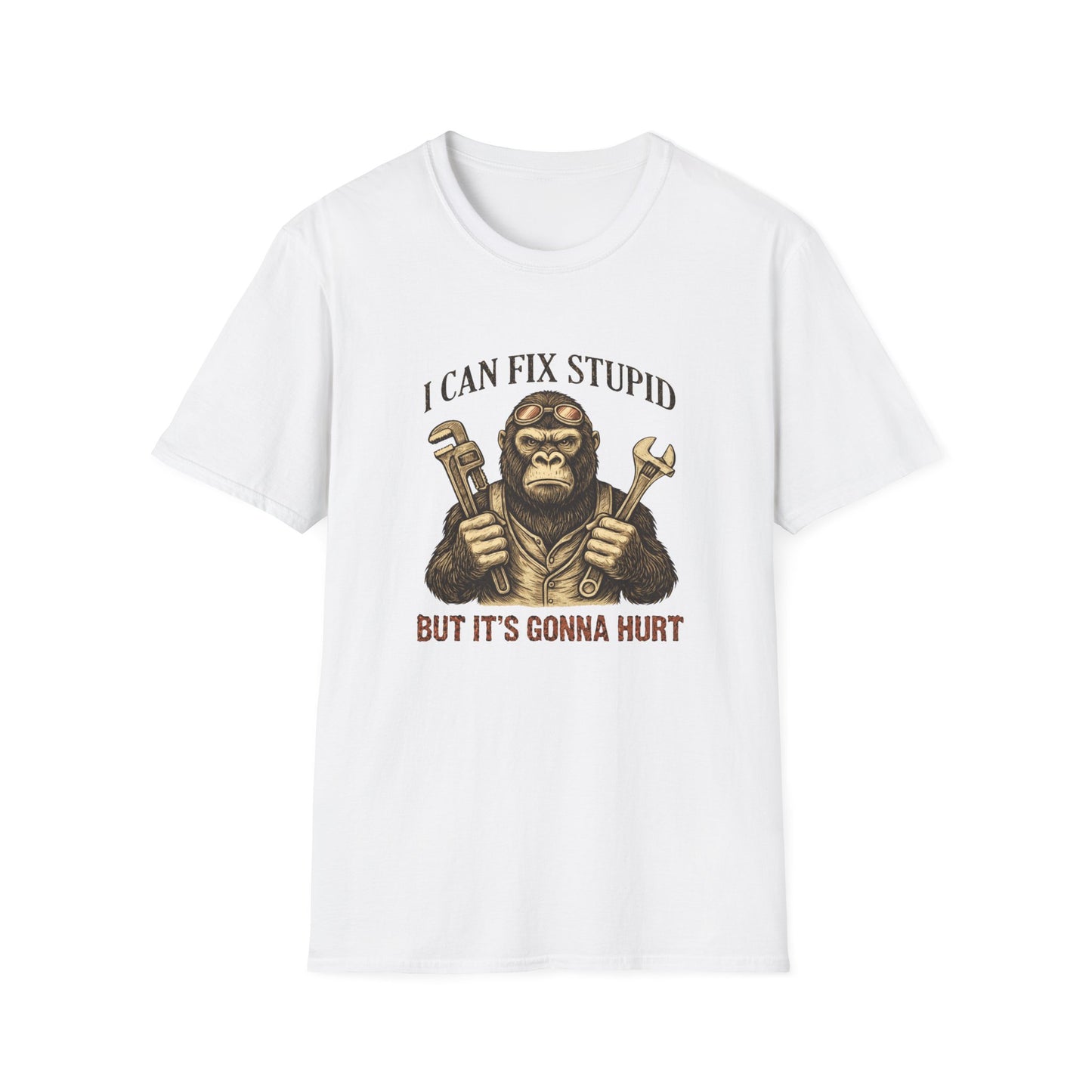 I Can Fix Stupid Monkey Mechanic T-Shirt — 'But It's Gonna Hurt' Humor Tee