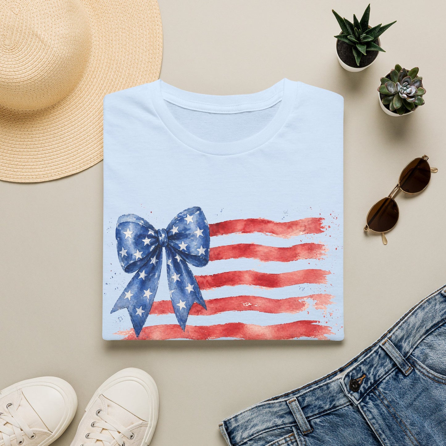 American Flag Bow T-Shirt — Patriotic Fourth of July Tee