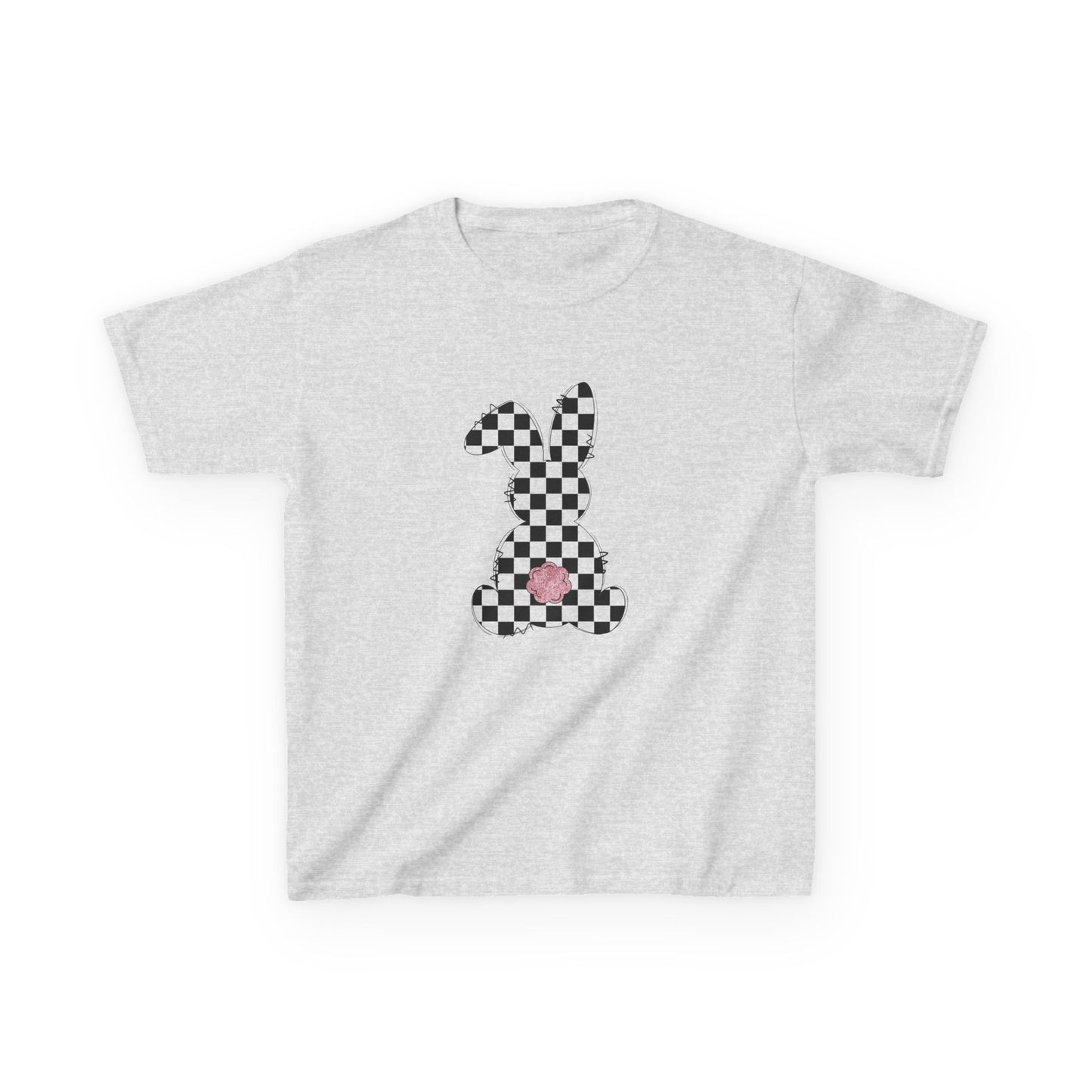 Kids Checkerboard Bunny T‑Shirt – Cute Pink Tail Easter Tee