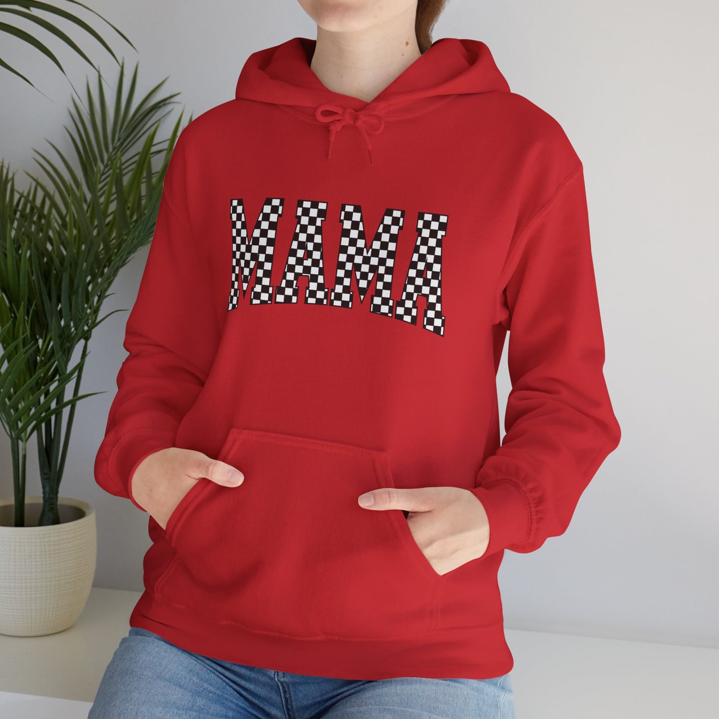 Mama Checkerboard Hoodie - Graphic 'MAMA' Pullover for Moms, Mother's Day Gift