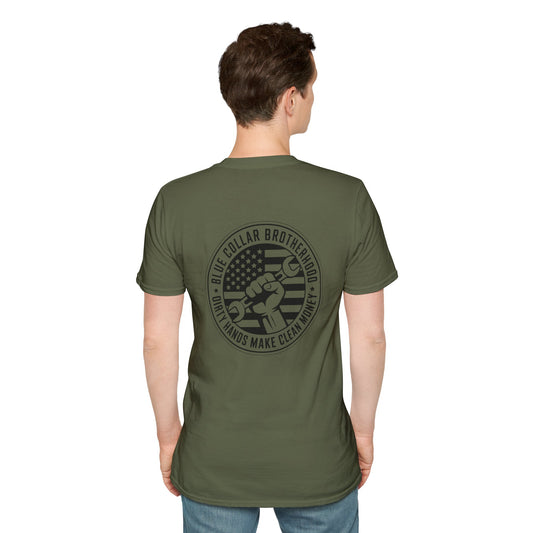 T-Shirt — "Blue Collar Brotherhood — Only Hands Make Clean Money" Graphic Tee