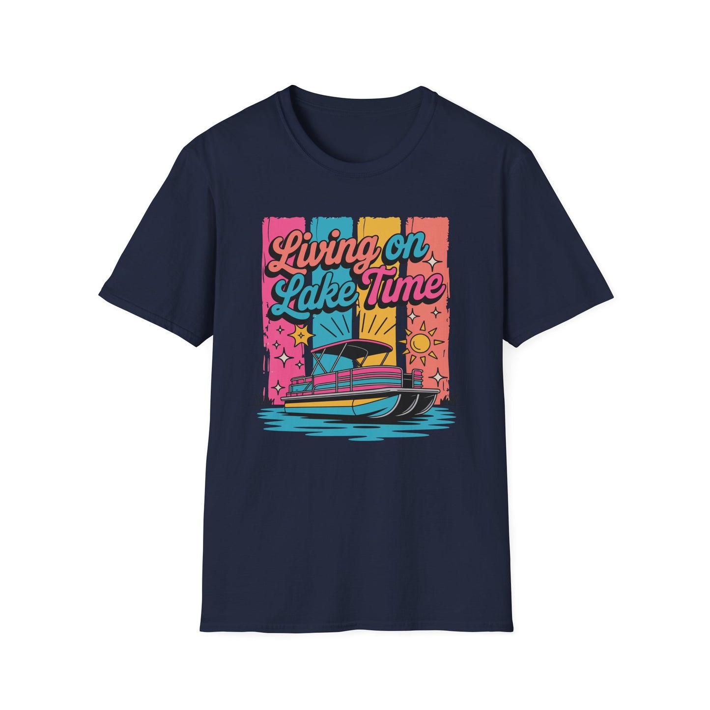 Lake Time T-Shirt — "Living on Lake Time" Retro Boat Graphic