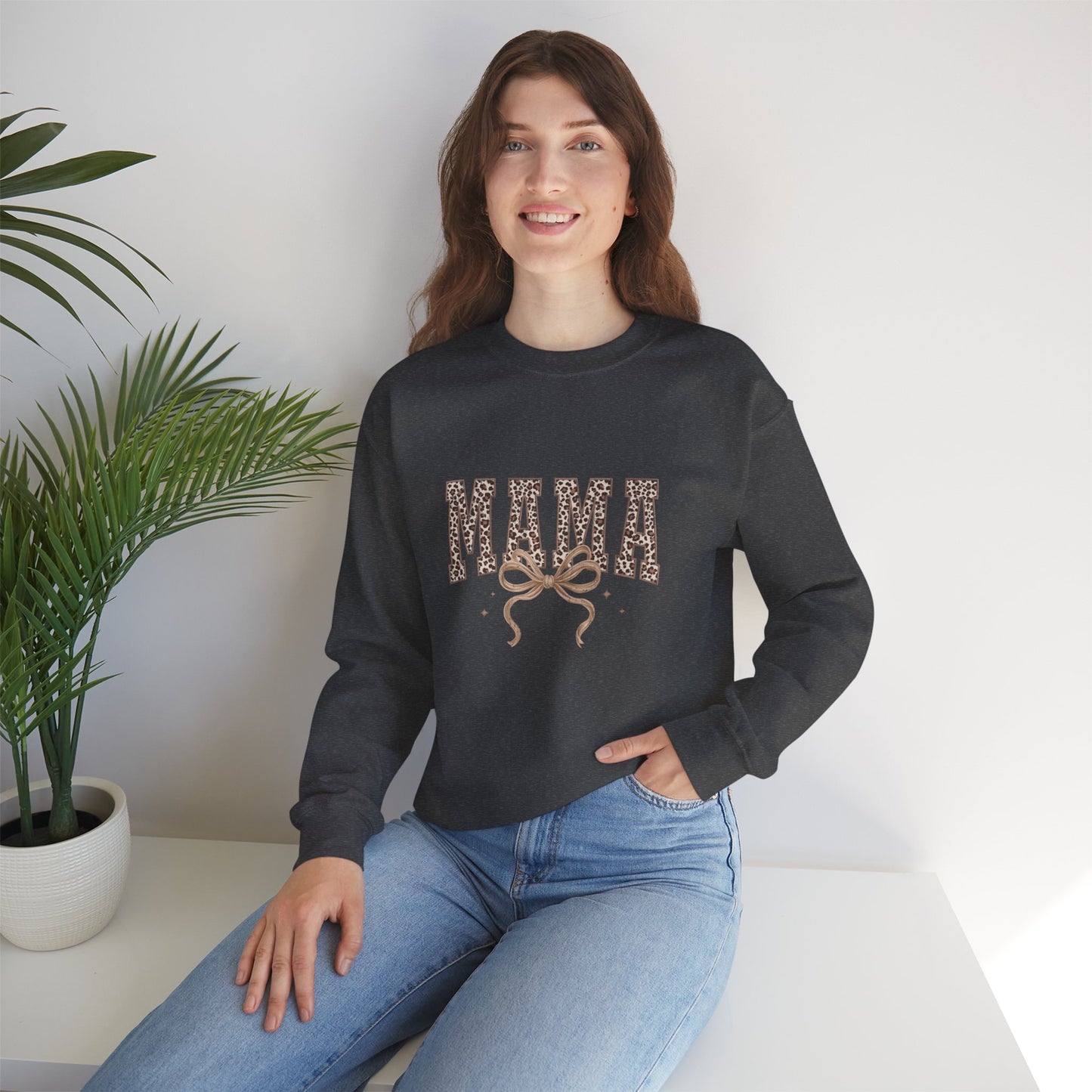 Mama Leopard Ribbon Crewneck Sweatshirt