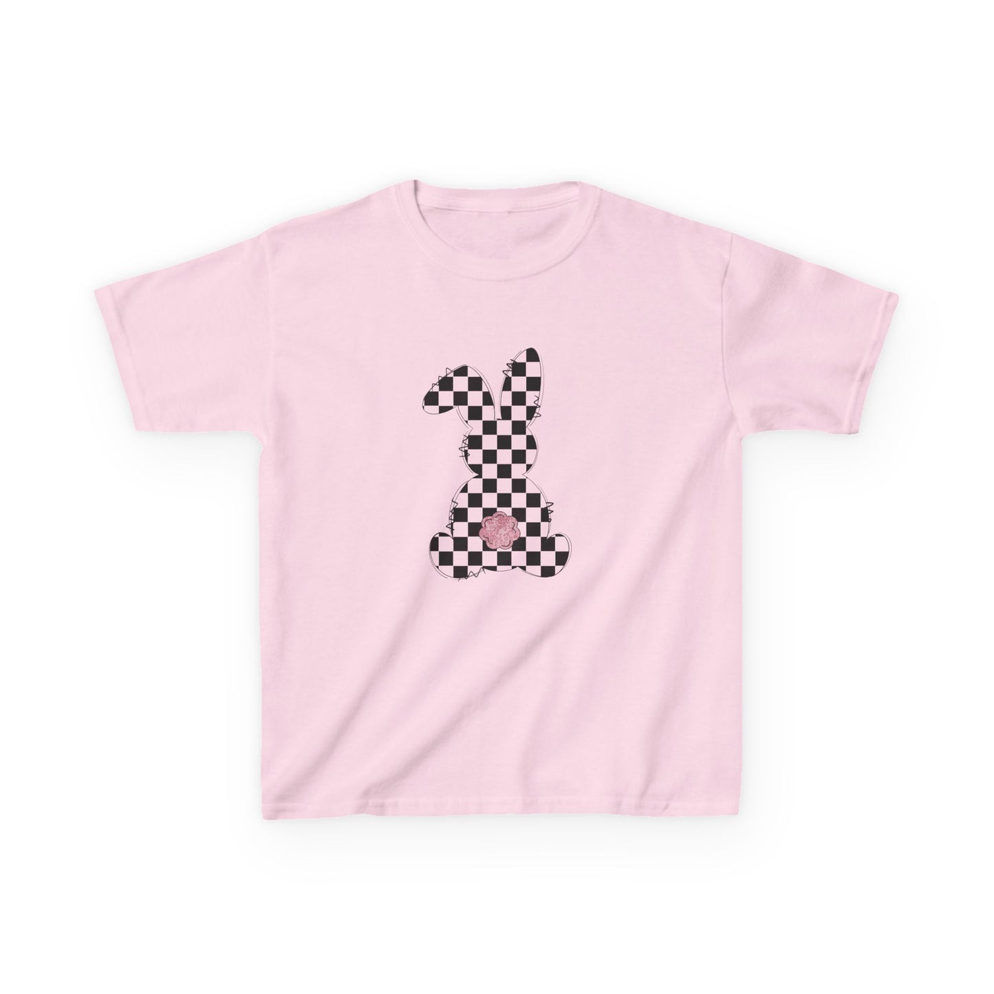 Kids Checkerboard Bunny T‑Shirt – Cute Pink Tail Easter Tee
