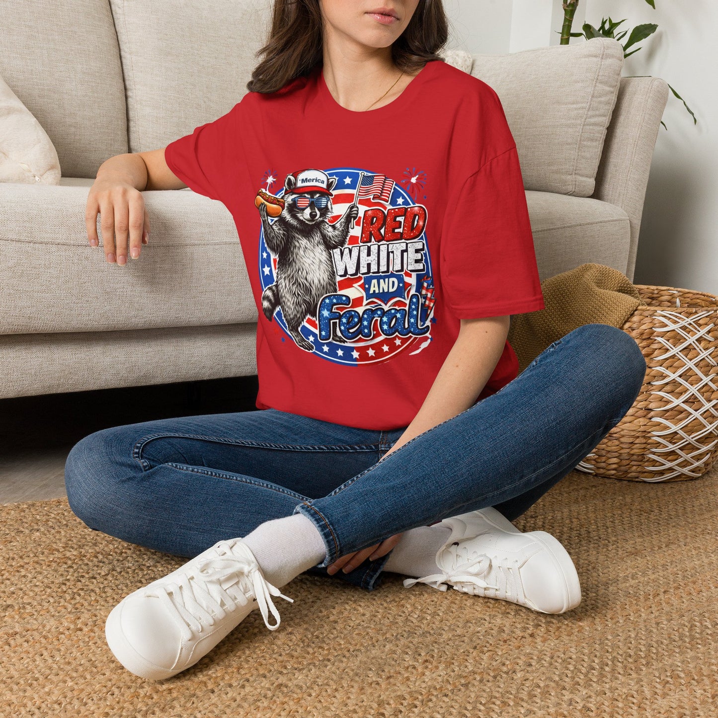Patriotic Raccoon 'Red, White and Proud' T-Shirt