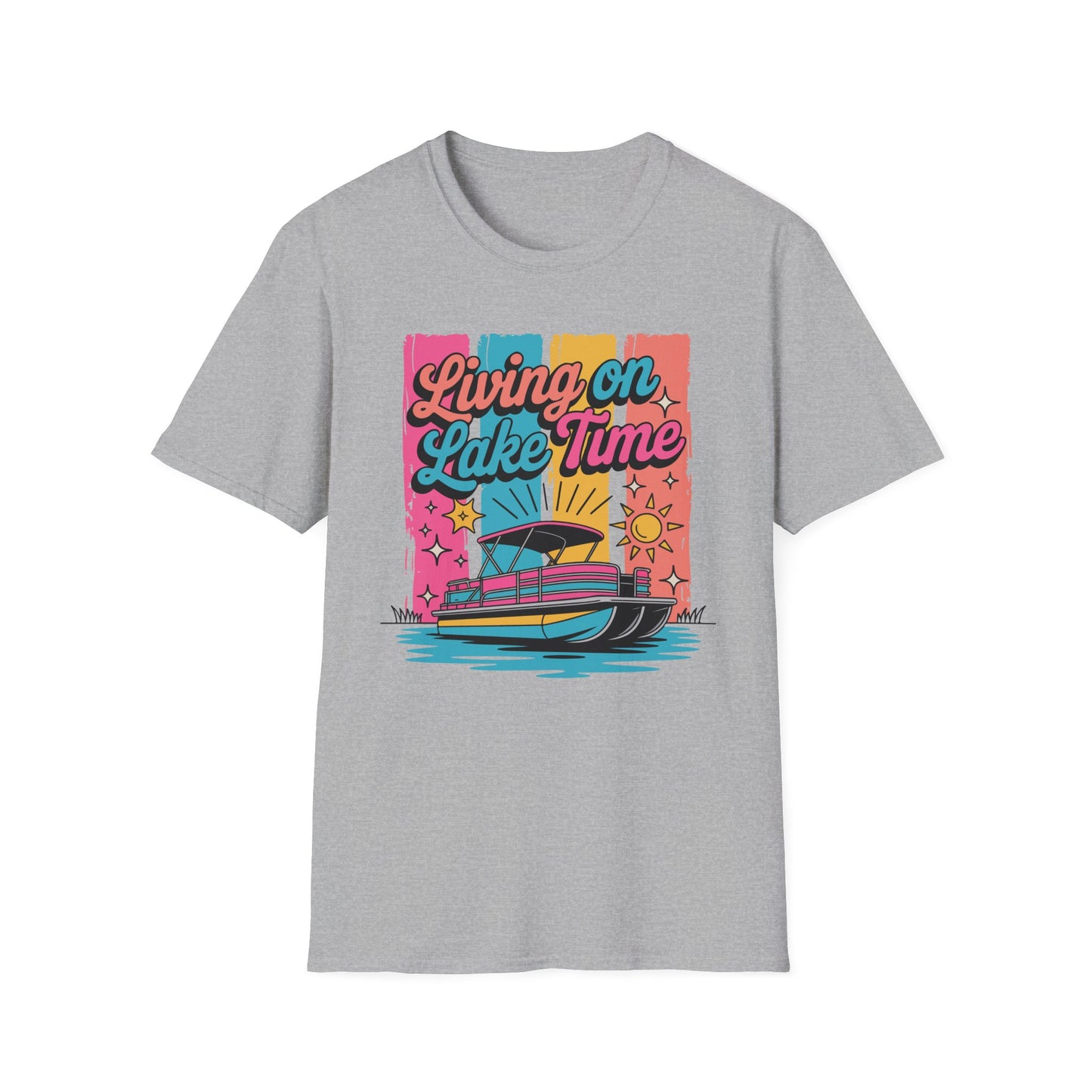 Lake Time T-Shirt — "Living on Lake Time" Retro Boat Graphic