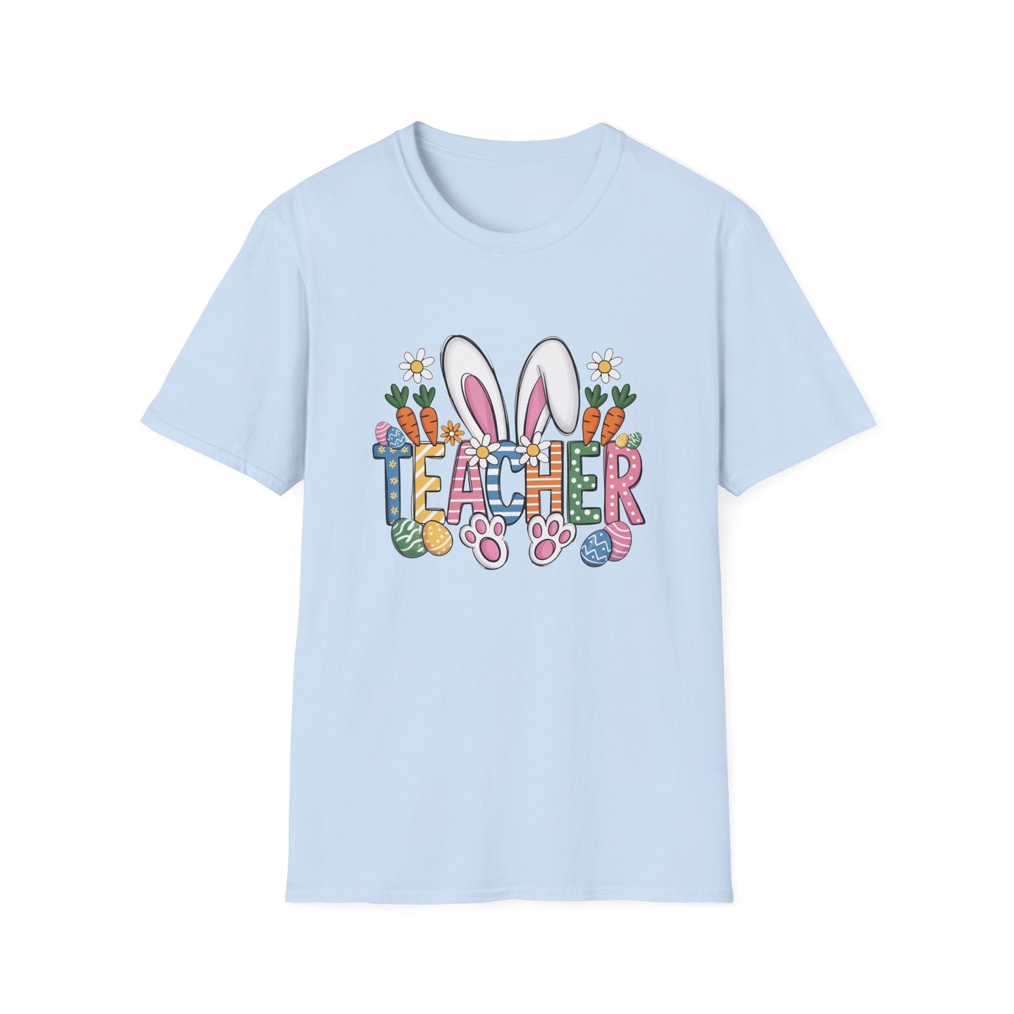 Easter Teacher T-Shirt — Cute Bunny Ears, Carrots & Painted Eggs Teacher Tee