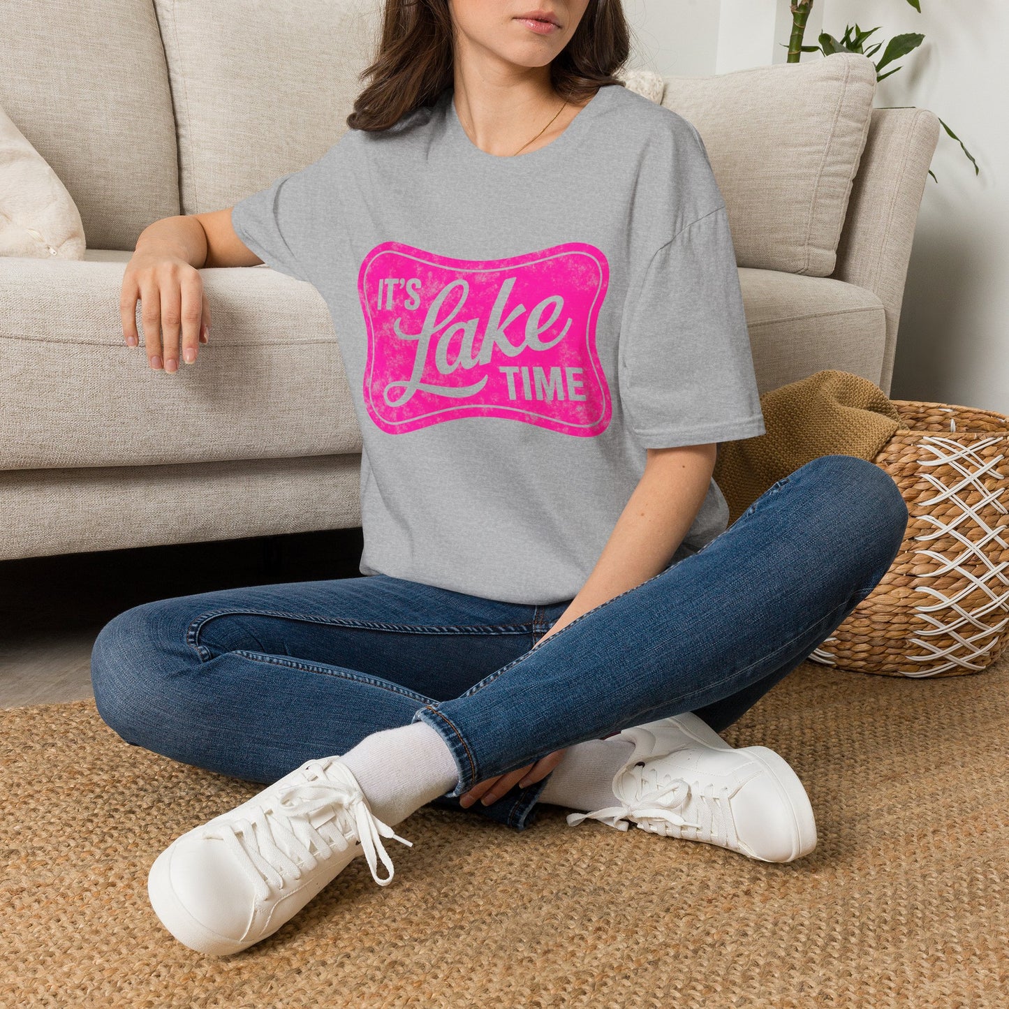 Lake Time T‑Shirt — "It's Lake Time" Retro Pink Graphic Tee