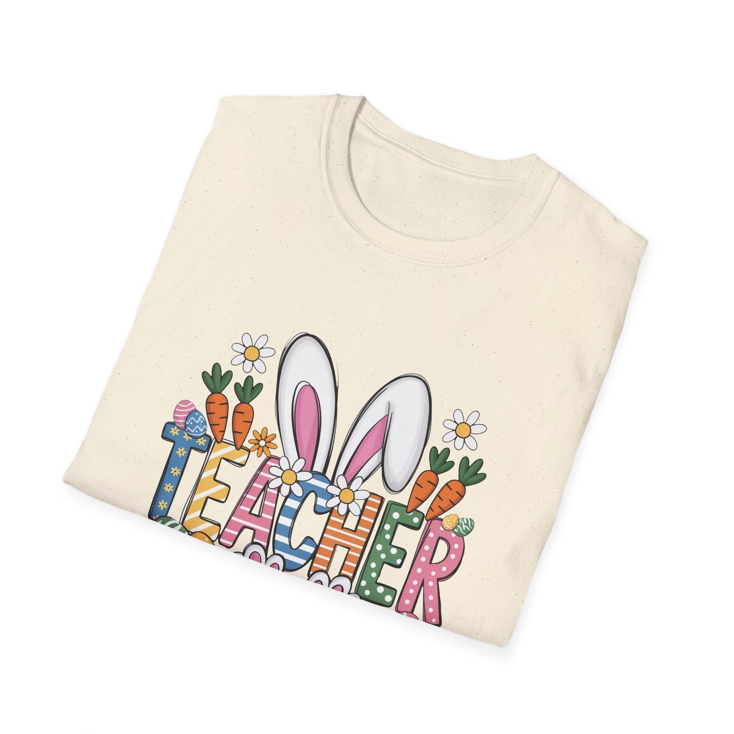 Easter Teacher T-Shirt — Cute Bunny Ears, Carrots & Painted Eggs Teacher Tee