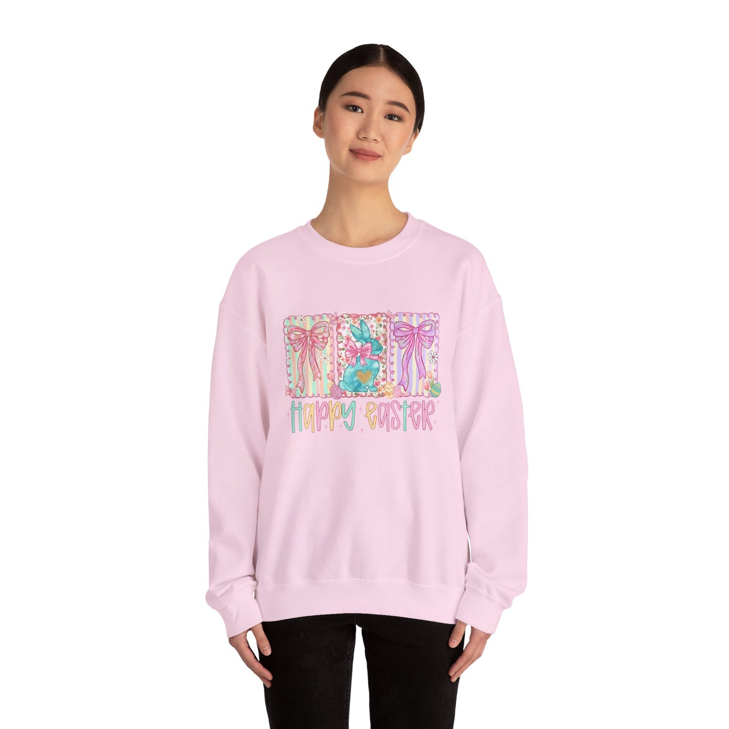 Easter Bunny Garden Sweatshirt — "Happy Easter" Pastel Holiday Crewneck