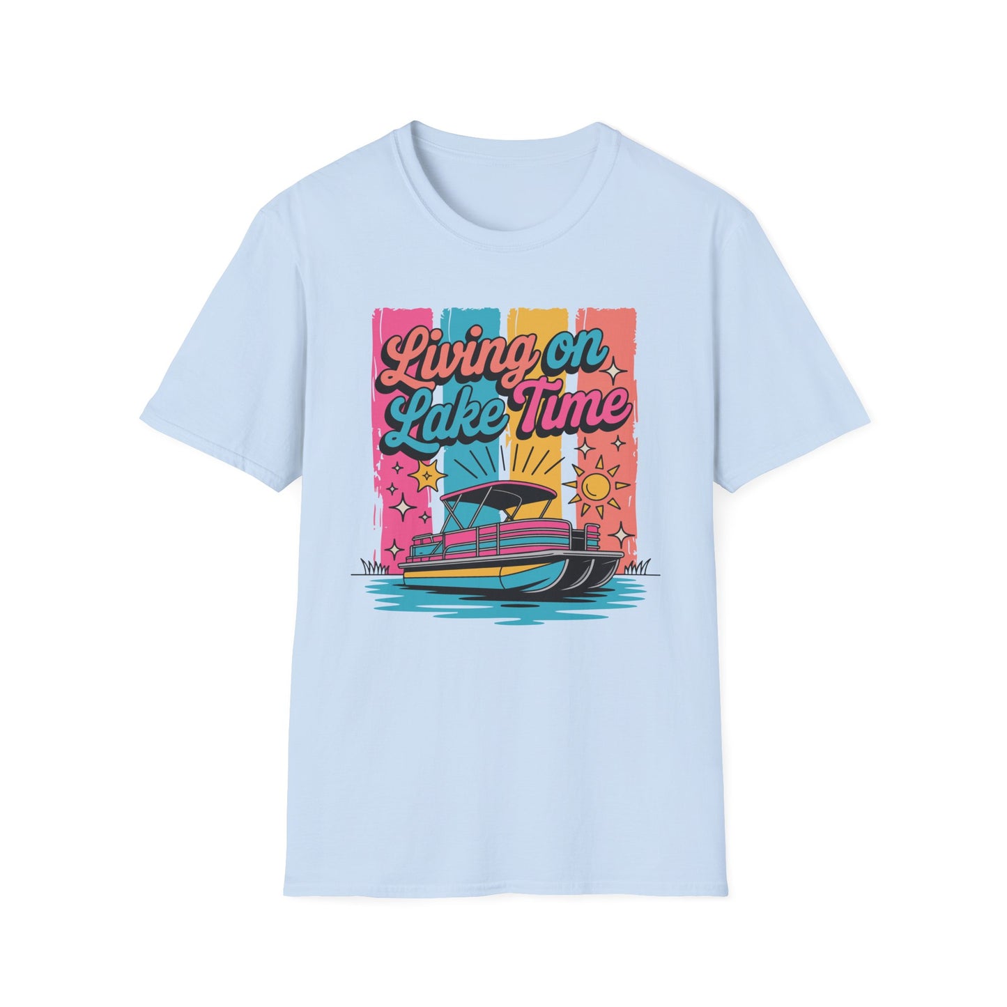 Lake Time T-Shirt — "Living on Lake Time" Retro Boat Graphic