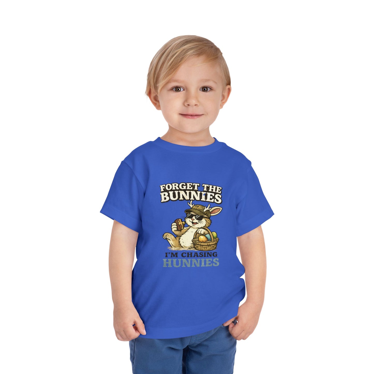 Toddler Tee — “Forget the Bunnies I’m Chasing Hunnies” Easter Bunny Graphic