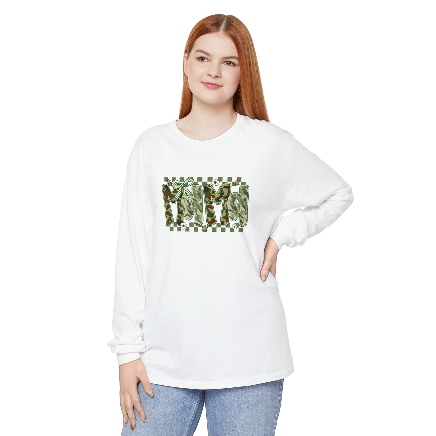 Camouflage Vibes Long Sleeve Tee — Mama Checkerboard Graphic