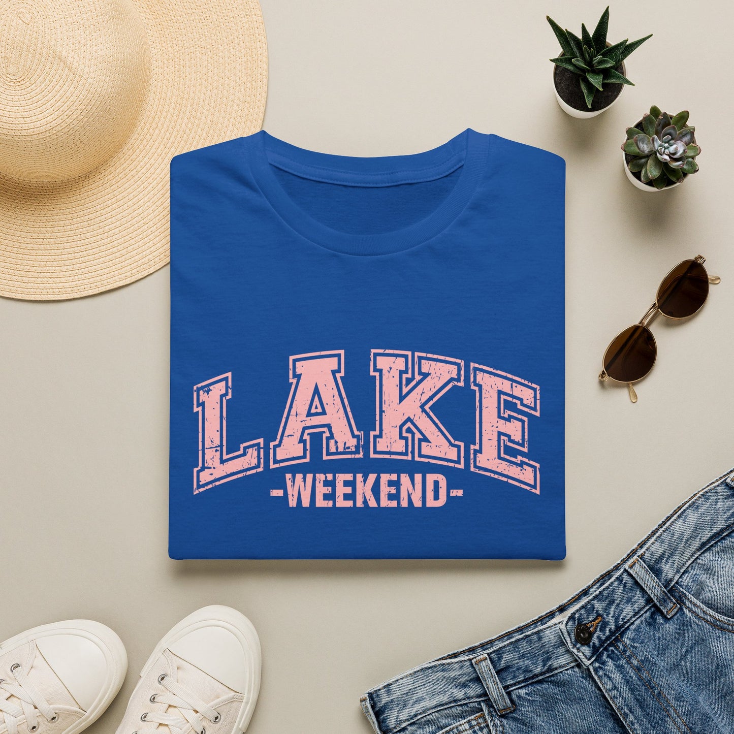 Lake Weekend T-Shirt — Retro Pink Graphic Tee for Relaxed Getaways