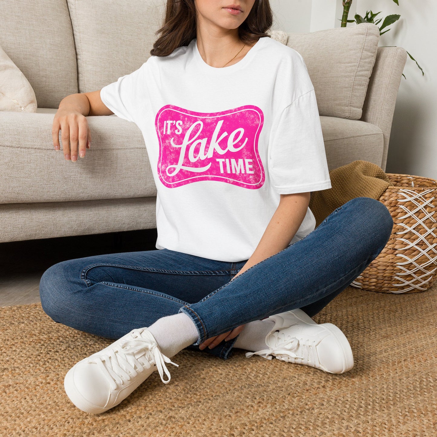 Lake Time T‑Shirt — "It's Lake Time" Retro Pink Graphic Tee