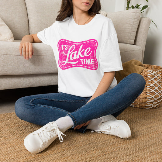 Lake Time T‑Shirt — "It's Lake Time" Retro Pink Graphic Tee
