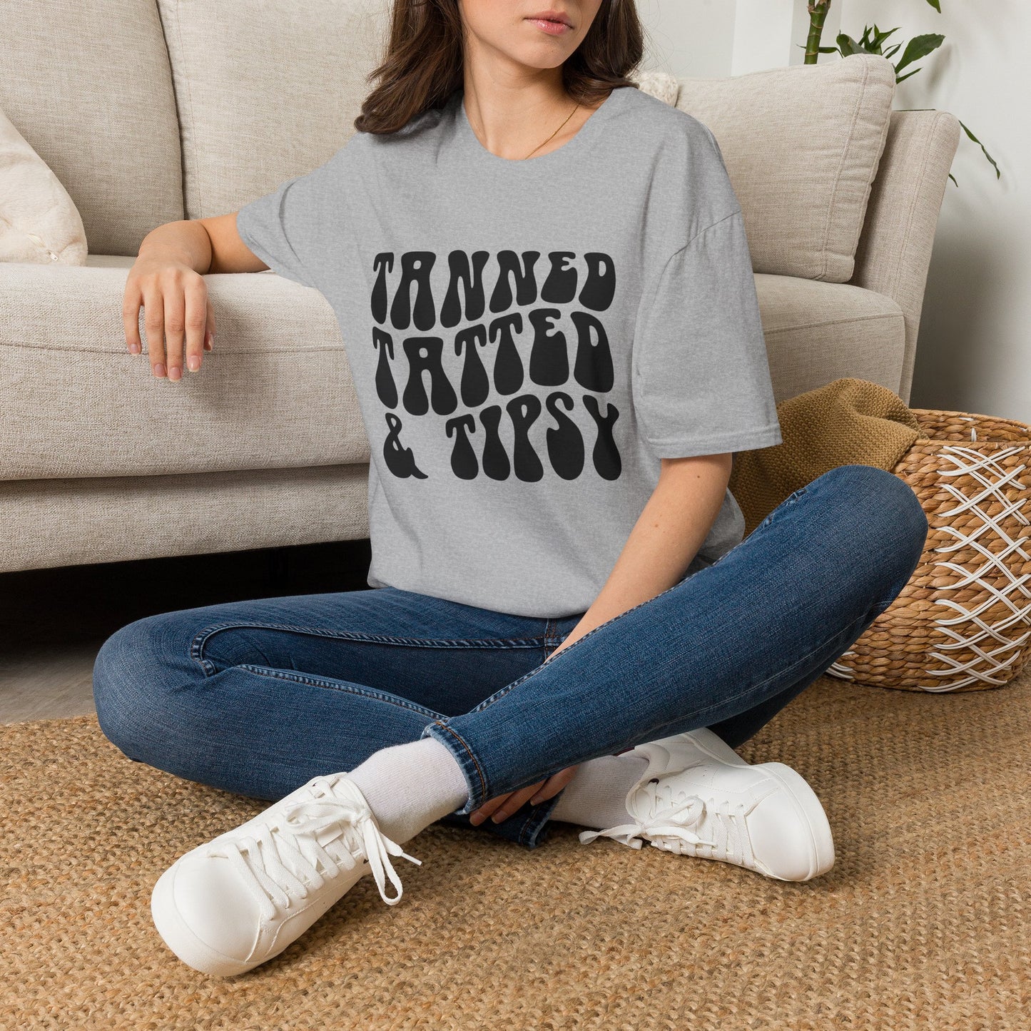 Tatted & Tipsy T‑Shirt — Retro 'Tanned Tatted & Tipsy' Graphic Tee