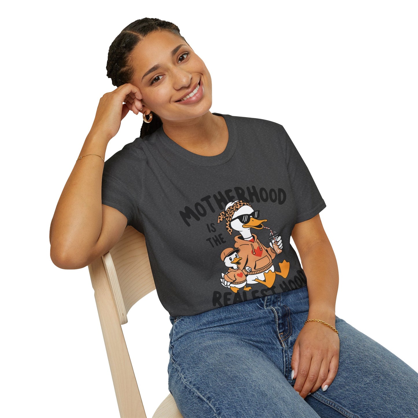 T-Shirt — "Motherhood Is The Realest Hood" Duck Mom Graphic Tee