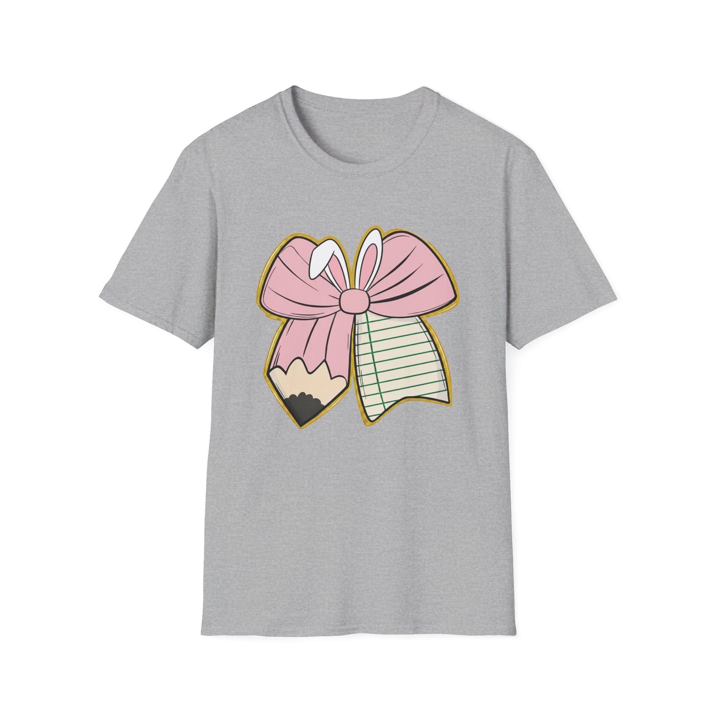 Girls' Back-to-School Bow Pencil T-Shirt — Cute Pink Ribbon & Notebook Graphic