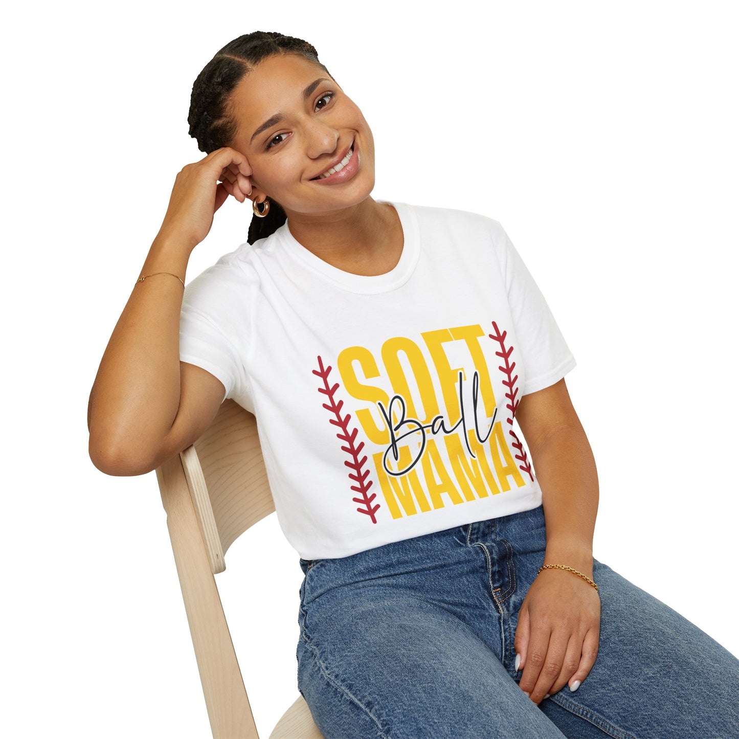 Softball Mama T-Shirt — Vintage Yellow & Red Softball Mom Tee