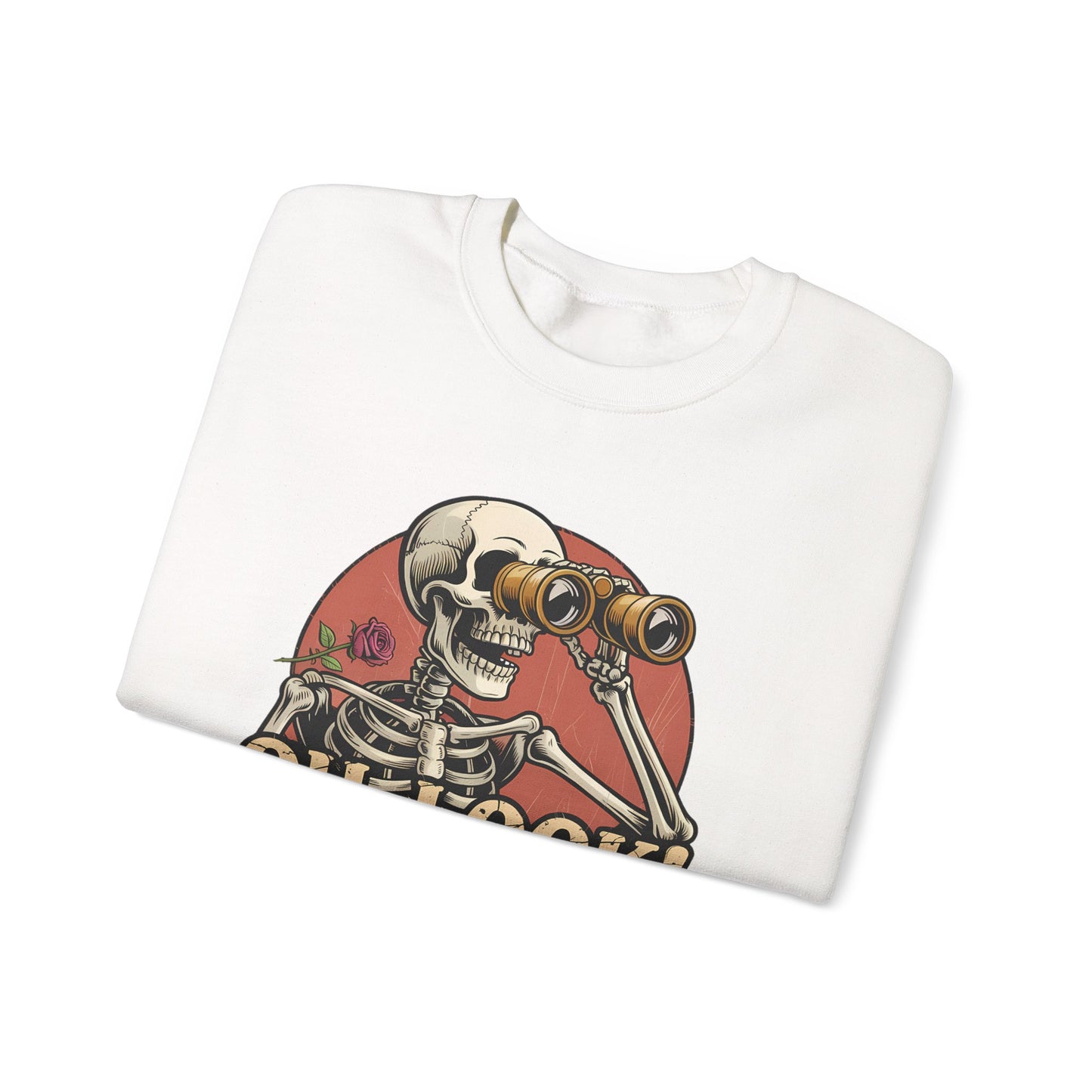 Crewneck Sweatshirt – 'Oh, Look! Nobody Gives a Shit.' Vintage Skeleton Graphic