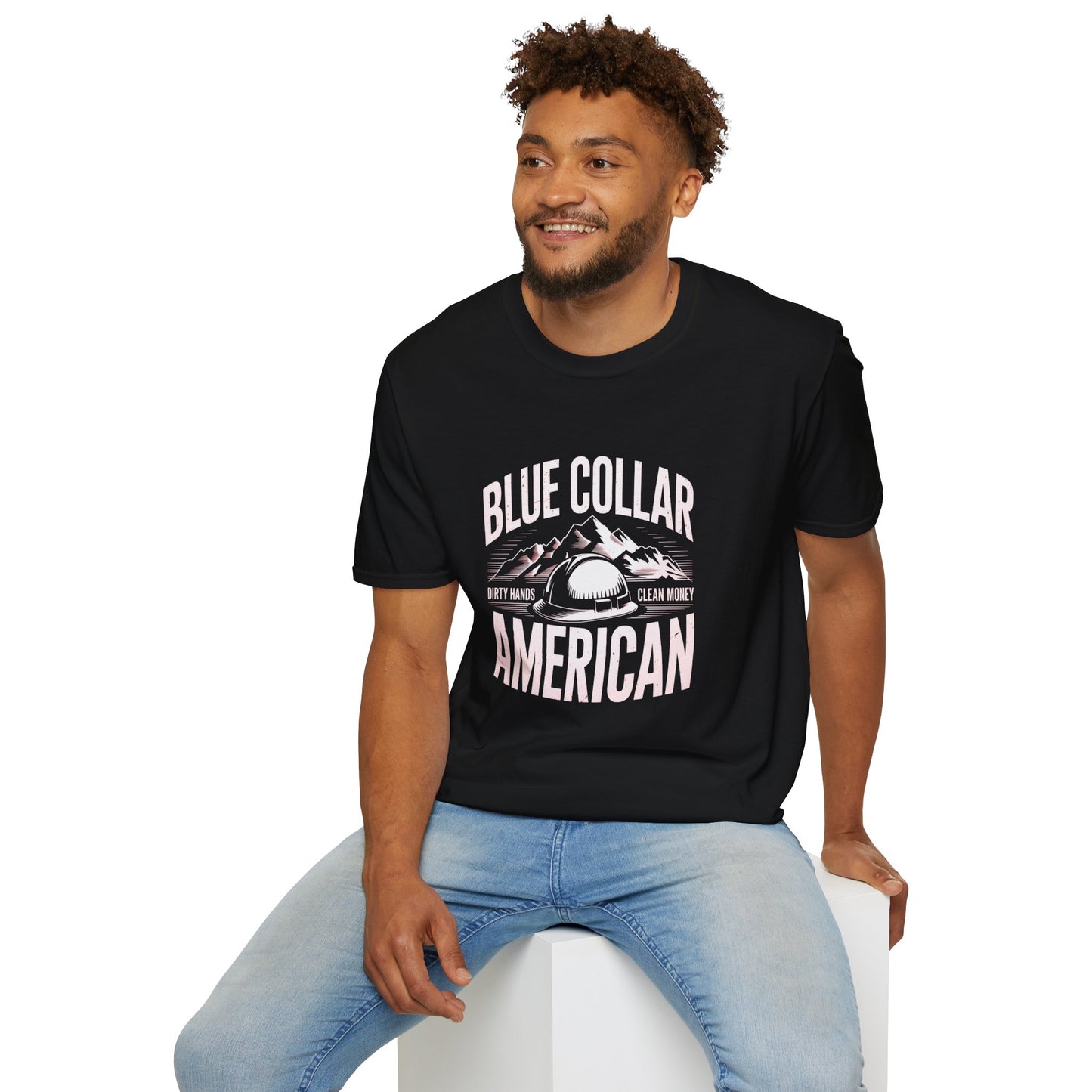 Blue Collar American T‑Shirt — Proud Worker Helmet Graphic