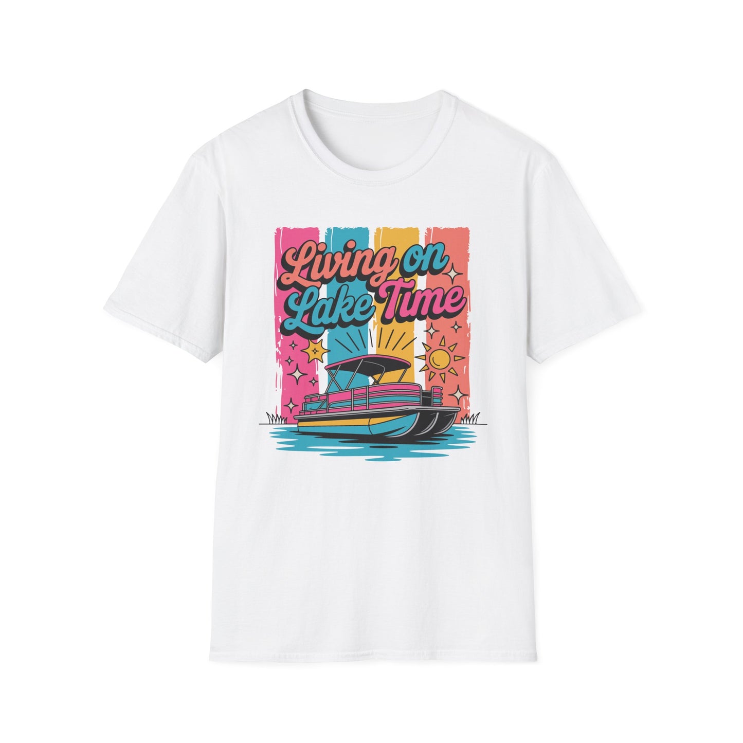 Lake Time T-Shirt — "Living on Lake Time" Retro Boat Graphic