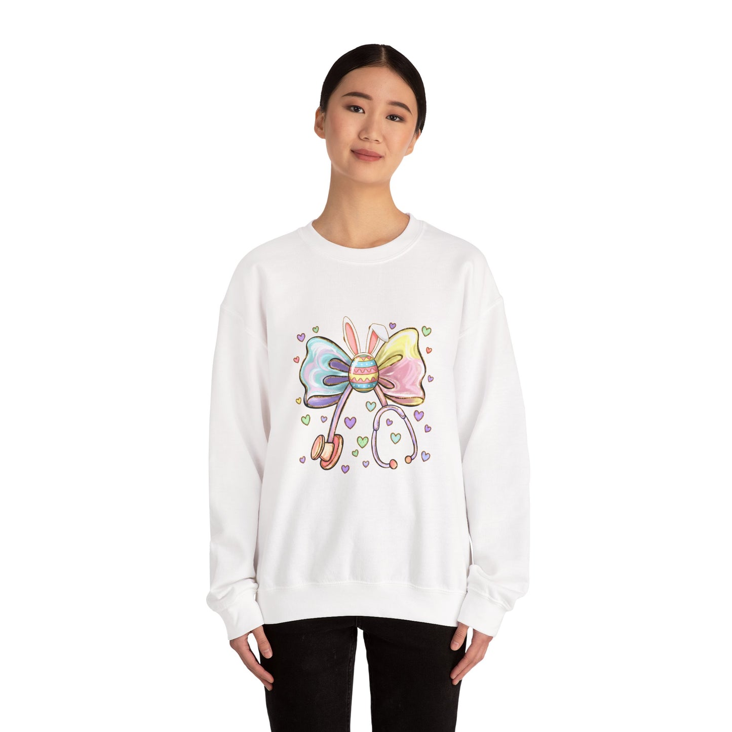 Easter Pastel Bow Crewneck Sweatshirt — Cute Bunny Egg Ribbon Design