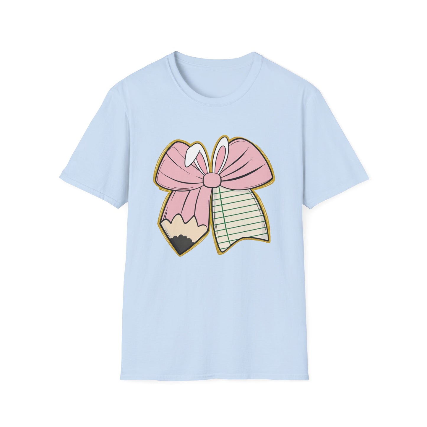 Girls' Back-to-School Bow Pencil T-Shirt — Cute Pink Ribbon & Notebook Graphic