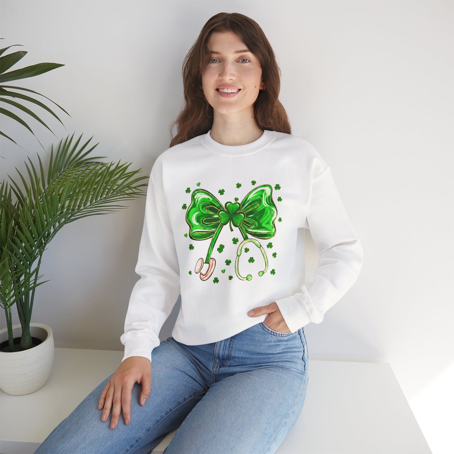 St. Patrick's Green Shamrock Bow Sweatshirt