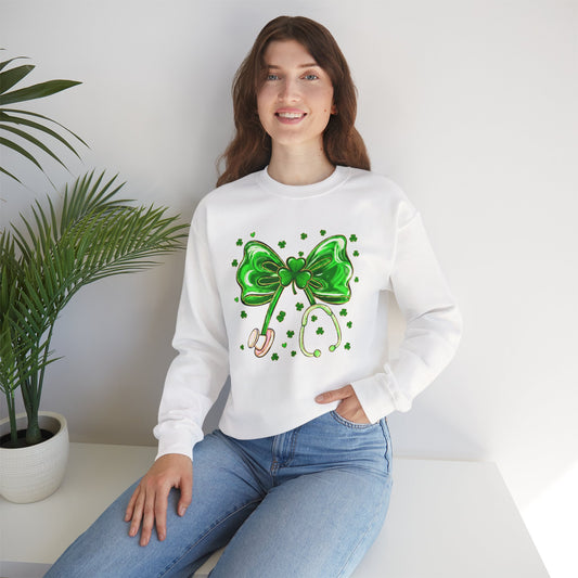St. Patrick's Green Shamrock Bow Sweatshirt