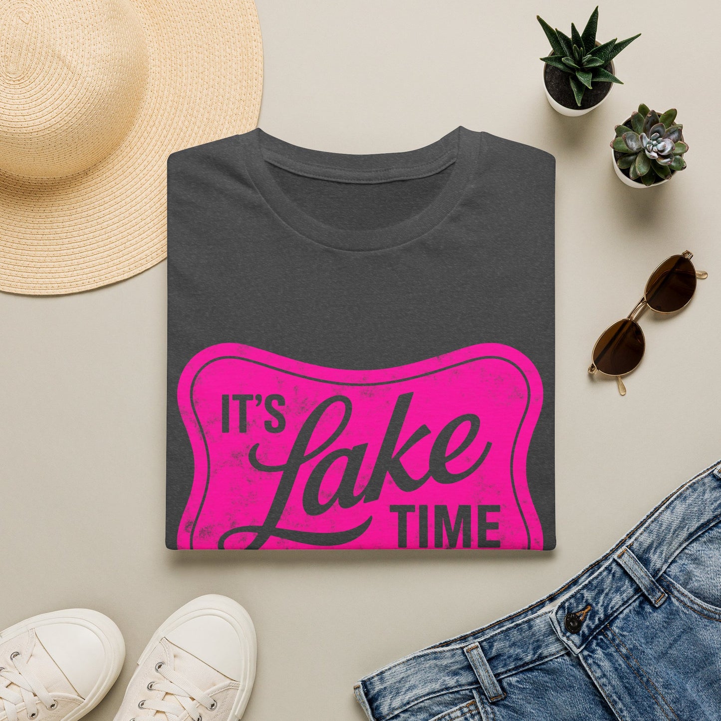 Lake Time T‑Shirt — "It's Lake Time" Retro Pink Graphic Tee