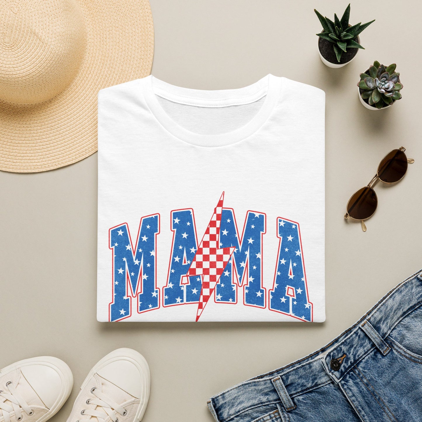 Mama Graphic Tee — Americana Lightning Bolt Stars & Stripes
