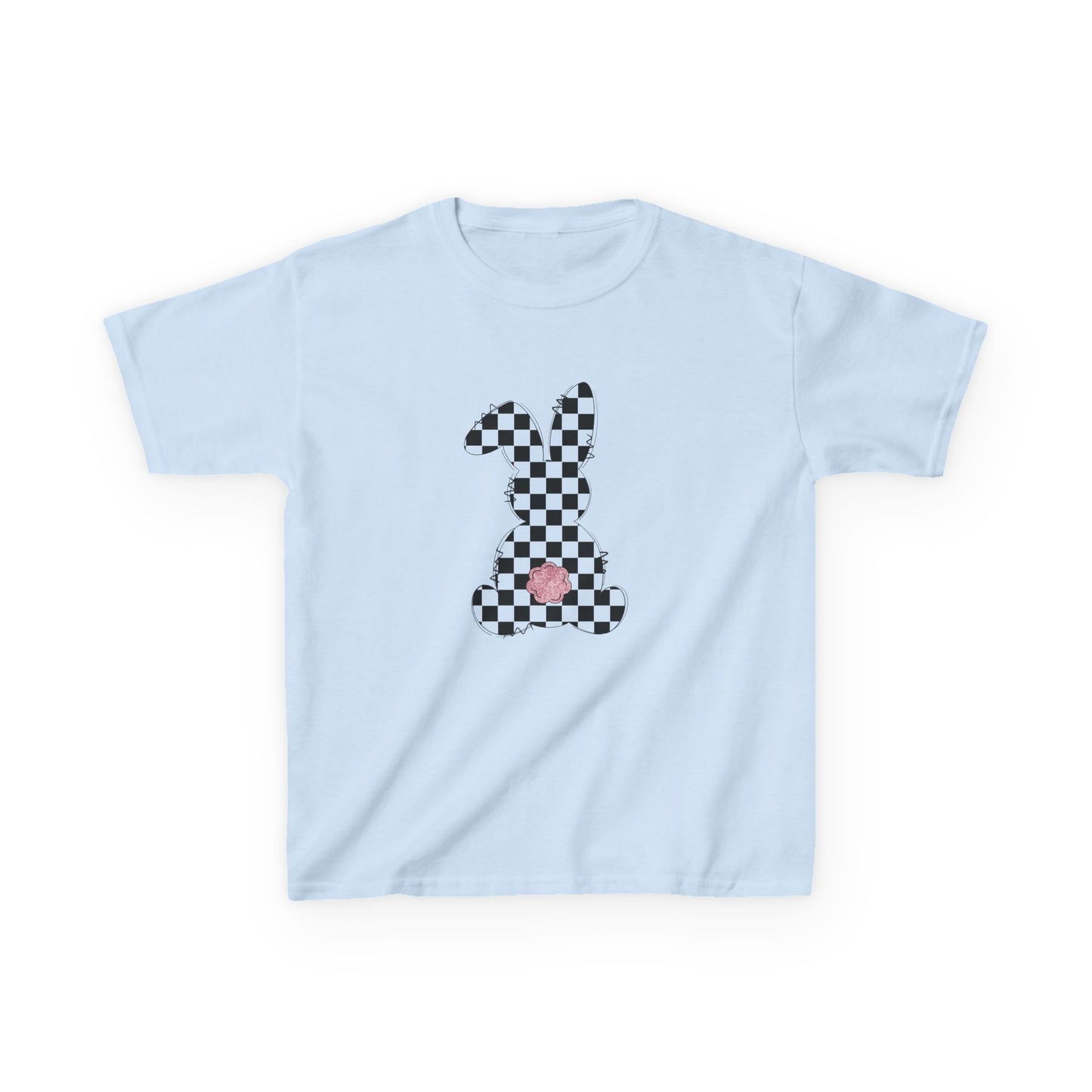 Kids Checkerboard Bunny T‑Shirt – Cute Pink Tail Easter Tee
