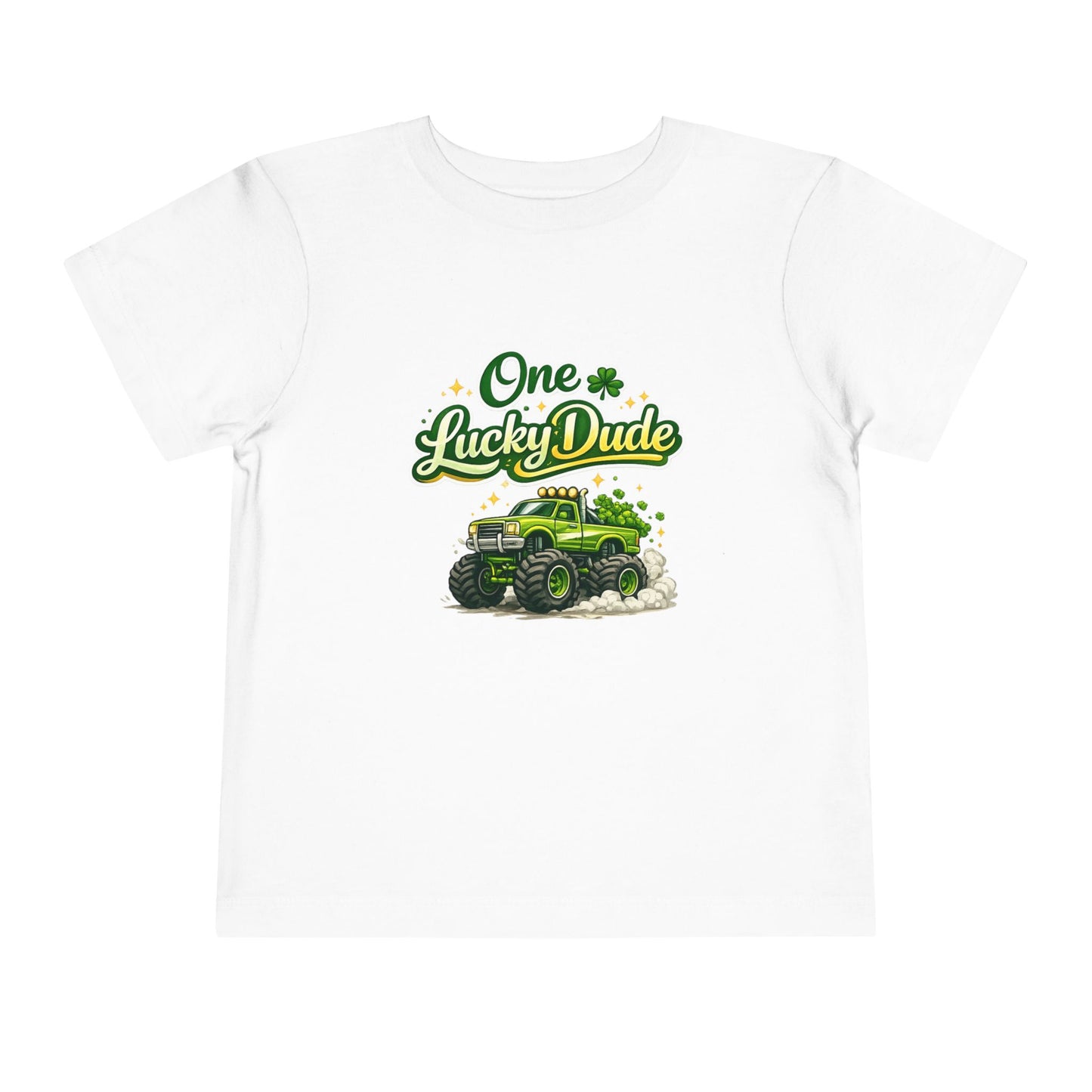 Toddler Tee — "One Lucky Dude" Green Monster Truck St. Patrick's Day Shirt
