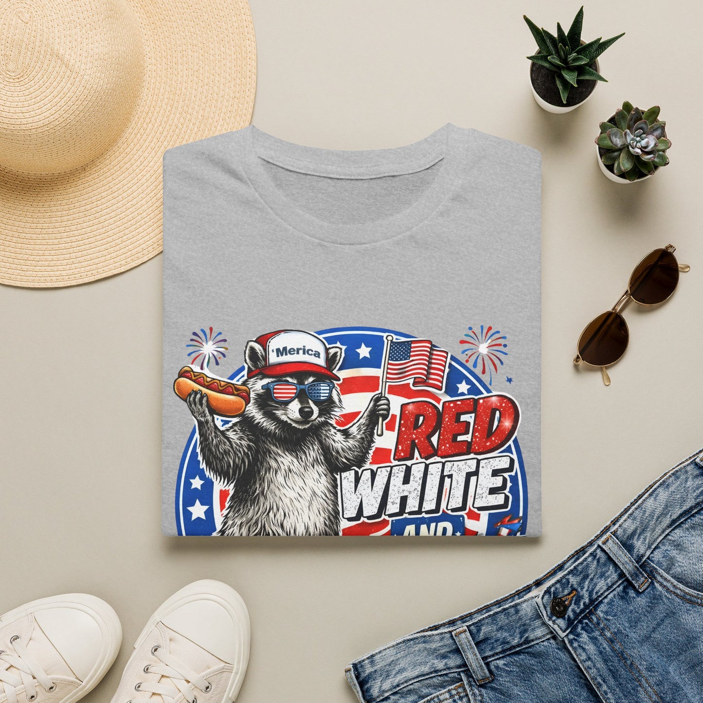 Patriotic Raccoon 'Red, White and Proud' T-Shirt
