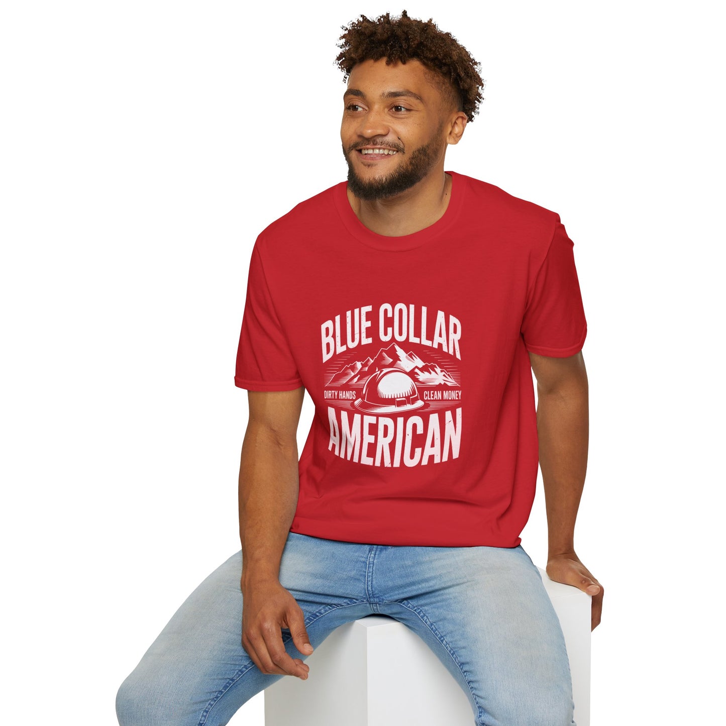 Blue Collar American T‑Shirt — Proud Worker Helmet Graphic
