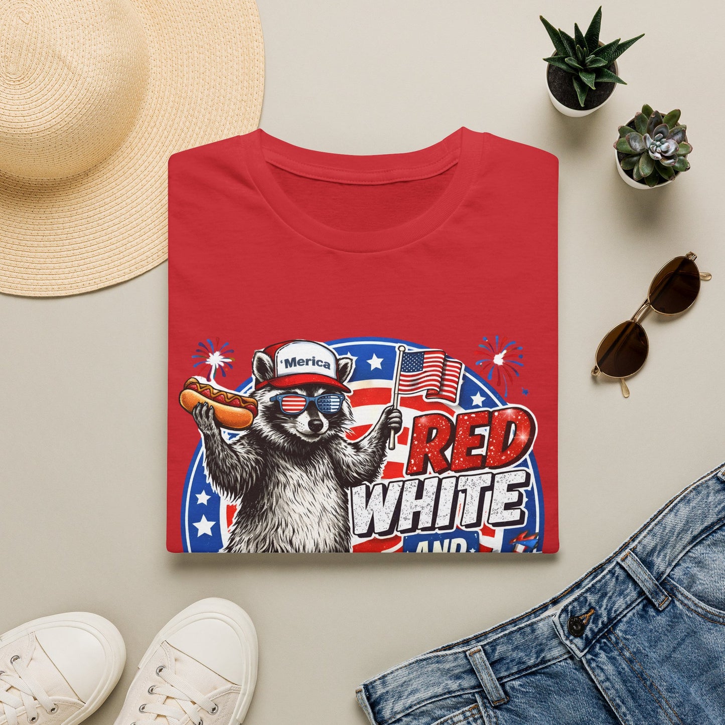 Patriotic Raccoon 'Red, White and Proud' T-Shirt