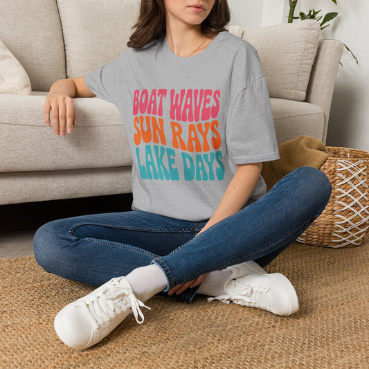 Boat Waves Sun Rays Lake Days T-Shirt — Retro Summer Lake Life Tee