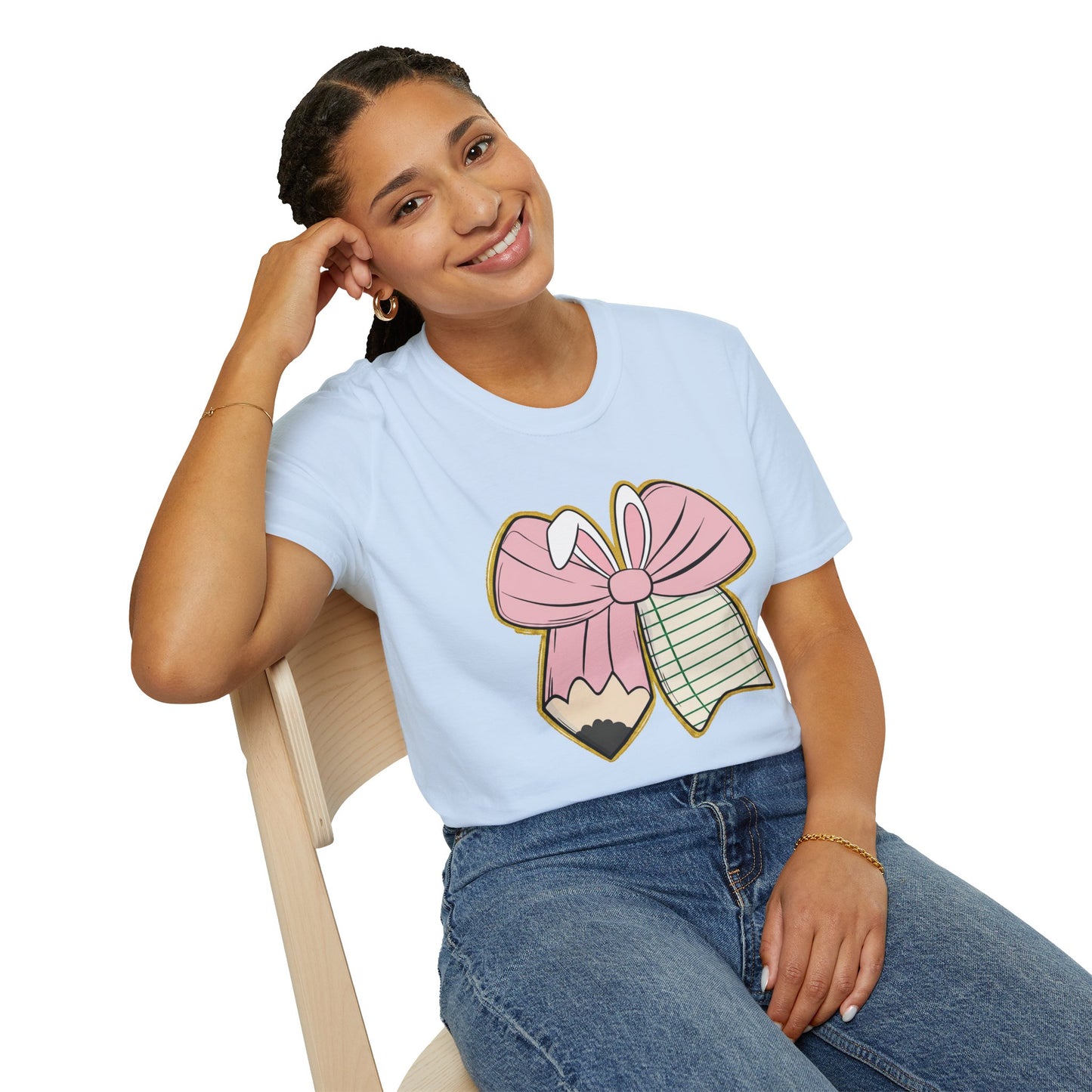 Girls' Back-to-School Bow Pencil T-Shirt — Cute Pink Ribbon & Notebook Graphic