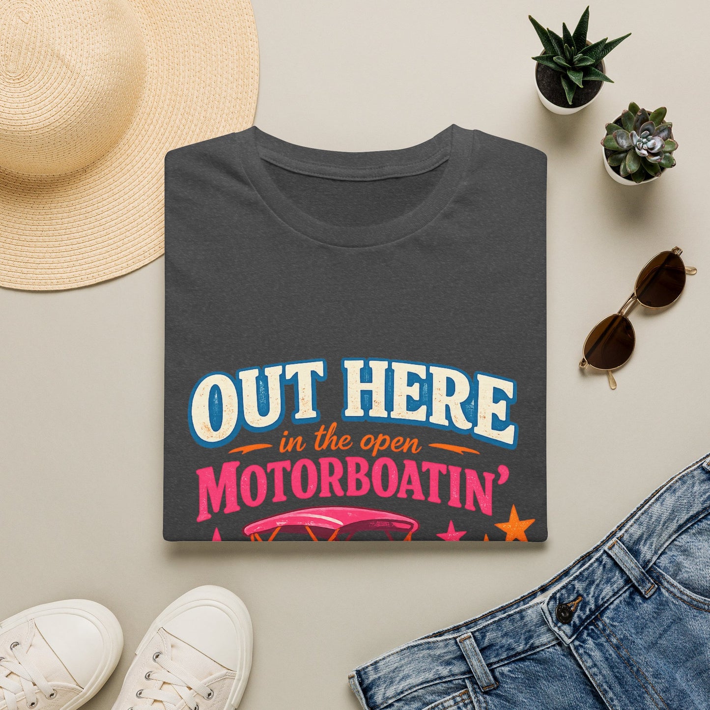 Motorboatin' T-Shirt — "Out Here in the Open" Retro Boat Graphic