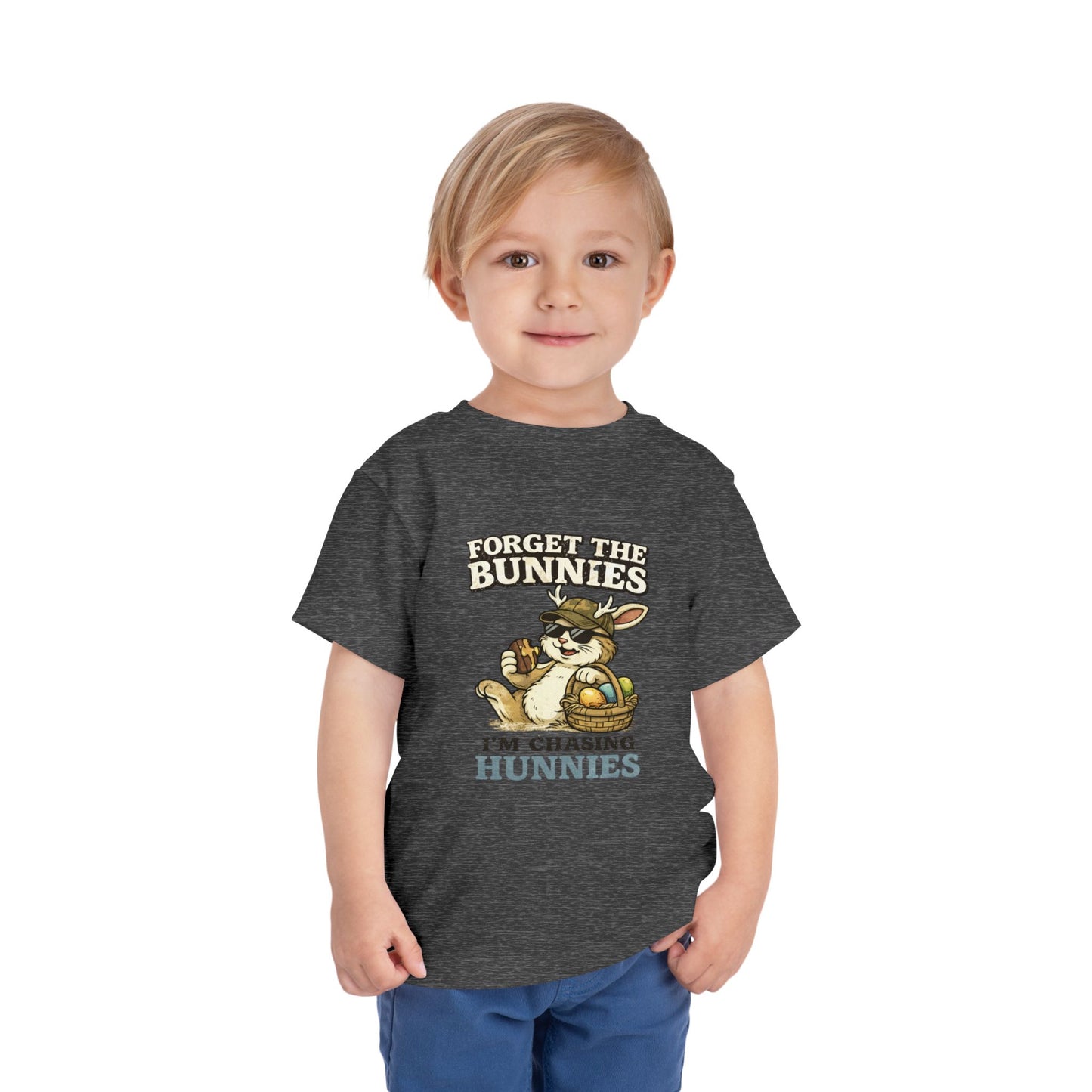 Toddler Tee — “Forget the Bunnies I’m Chasing Hunnies” Easter Bunny Graphic