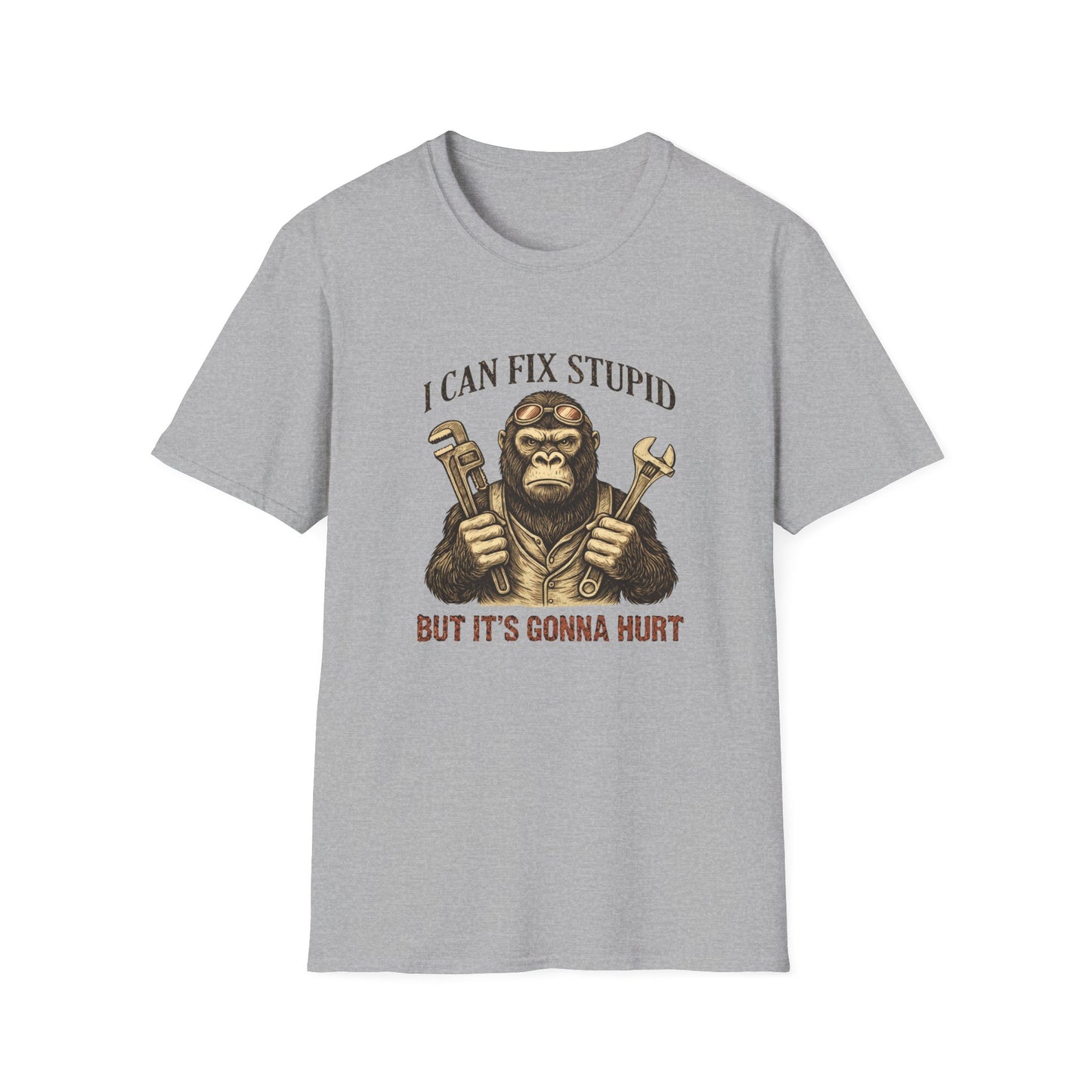 I Can Fix Stupid Monkey Mechanic T-Shirt — 'But It's Gonna Hurt' Humor Tee