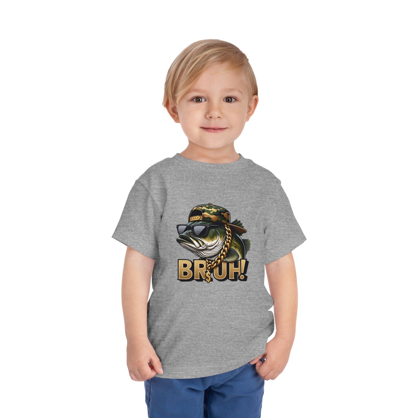 Bruh Fish Toddler Tee - Cool Camo Bass Graphic Shirt