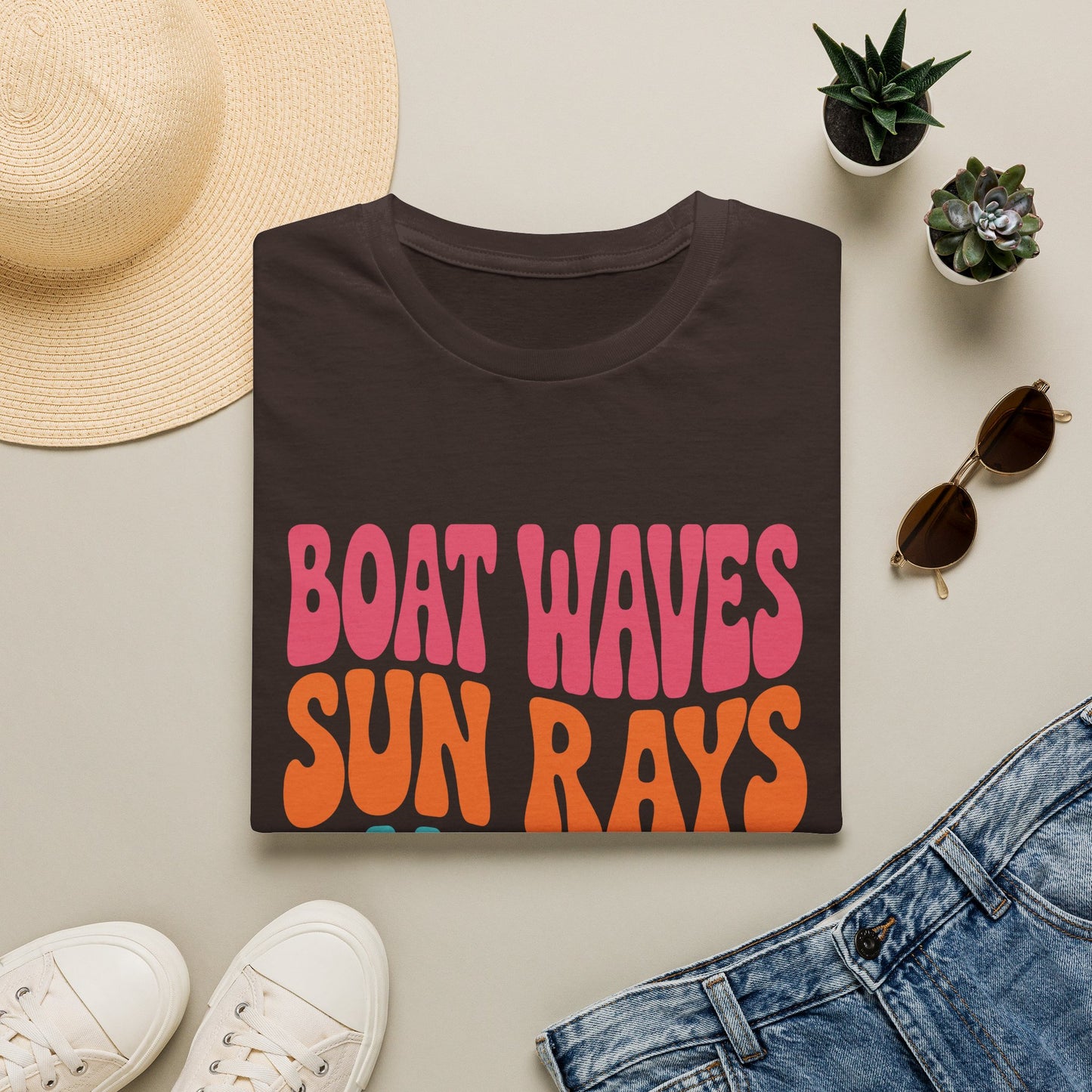Boat Waves Sun Rays Lake Days T-Shirt — Retro Summer Lake Life Tee